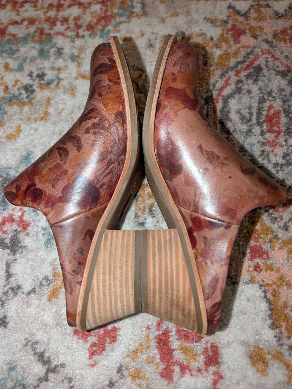 Söfft Women's 8 Brown Floral Leather Slip-On Clogs Boho